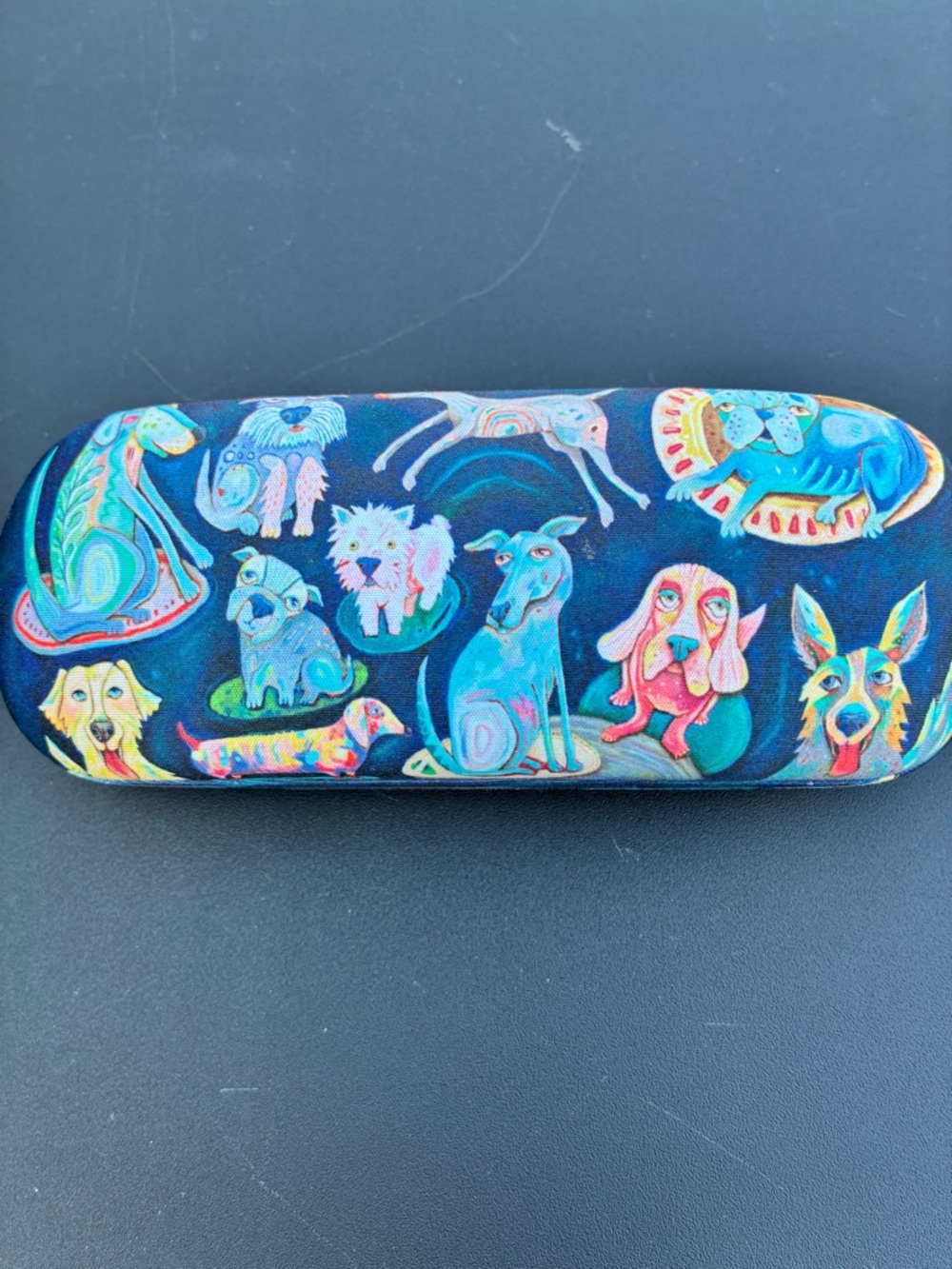 Allen Designs Colorful Dog Print Eyeglass Case - Navy